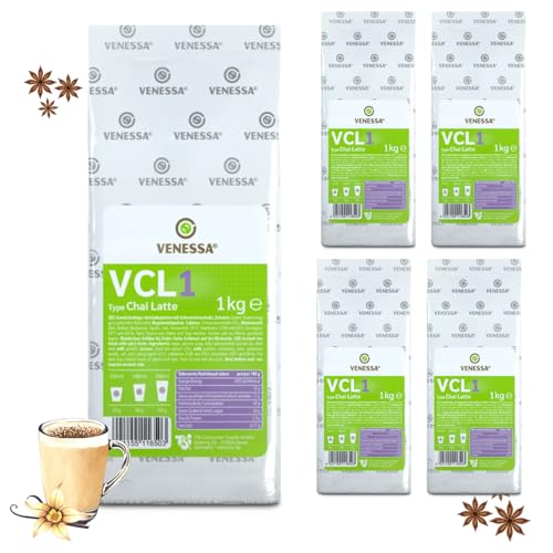 VENESSA VCL1 Chai Latte 5 paquetes de 1 kg - Soluble - Extracto instantáneo de té negro con agradable dulzura - Té instantáneo en polvo para cafeteras automáticas