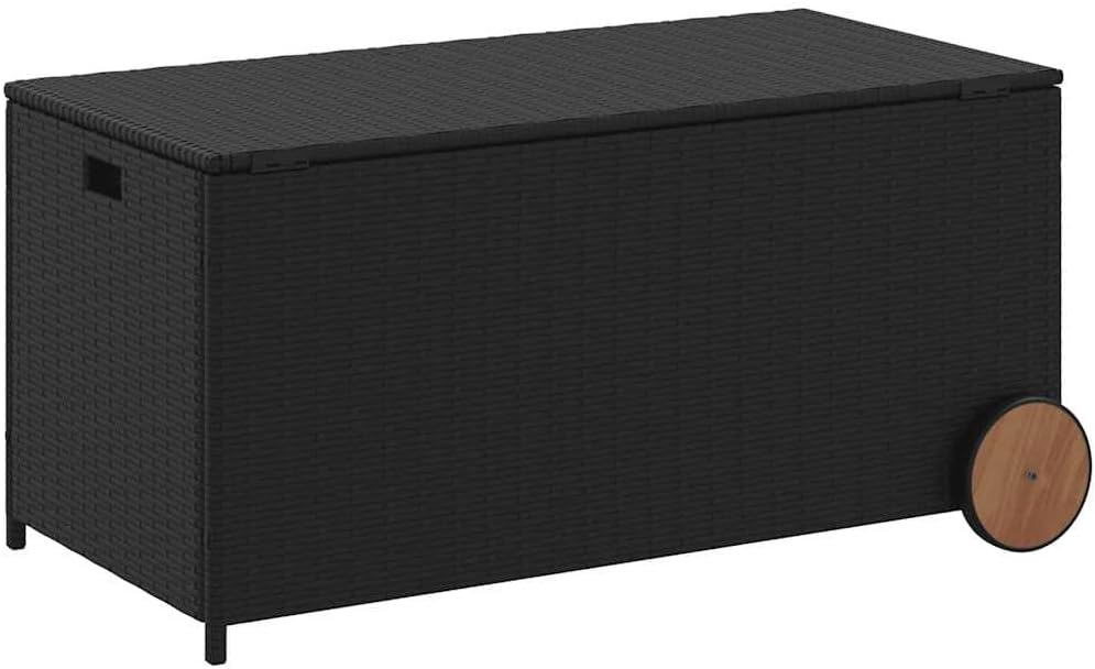Garden Storage Box Black PE Rattan 42.1 x 21.7 x 20.9 in Outdoor Furniture Storage Boxes