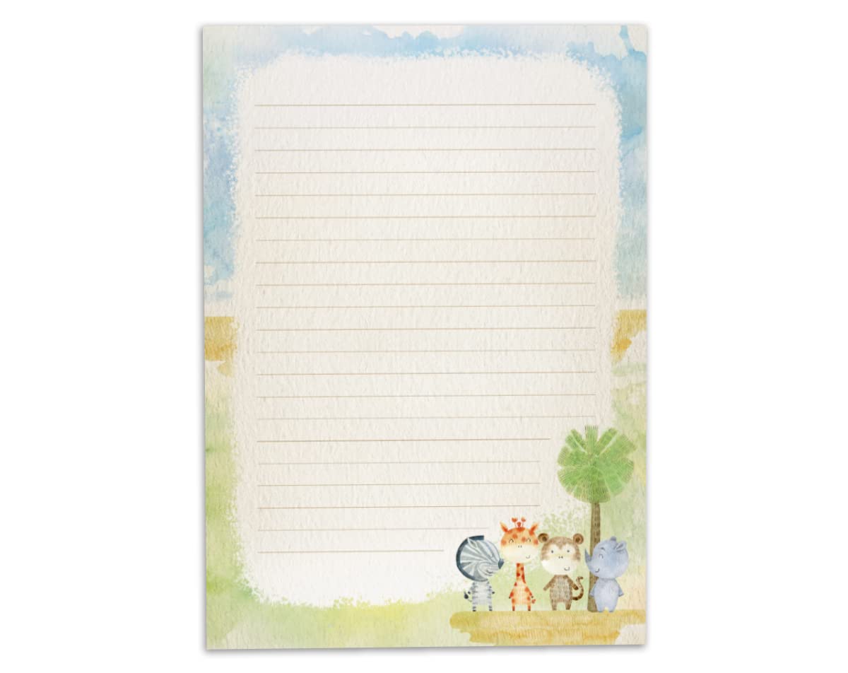 Briefblok met envelop voor kinderen, vos, dieren, briefpapierset voor meisjes (blok A5 met 25 vellen 15 enveloppen