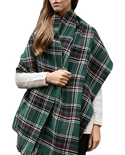 Landove Echarpe a Carreaux Femme Chale Tartan Laine Mode Etole Grande Plaid Foulard Oversize Pashminas Shawl Cardigan Cachemire Chaud Automne Hiver Manteau Tricot Ponchos et Capes