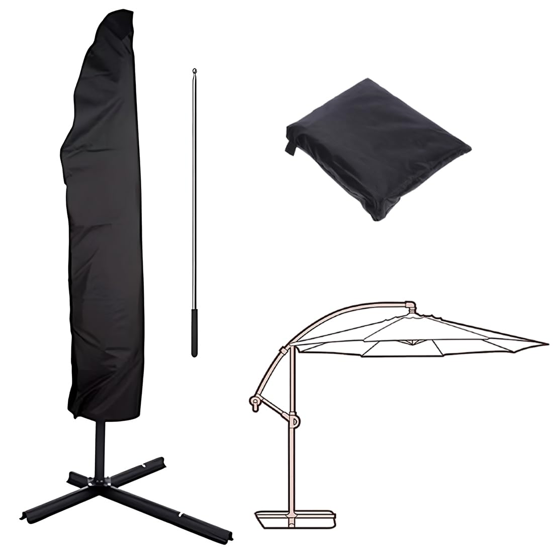 EIHI Funda Sombrilla Exterior Impermeable,Funda Para Parasol,Pergolas de Jardin,Tela Oxford 420D,Impermeable, A Prueba de Viento, A Prueba de Polvo, Anti-UV (265 x 40/70/50 cm)