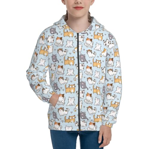 Cute Cat Kid Hoodies Boys Zip Up Sweatshirts Girls Pullover with Pocket3