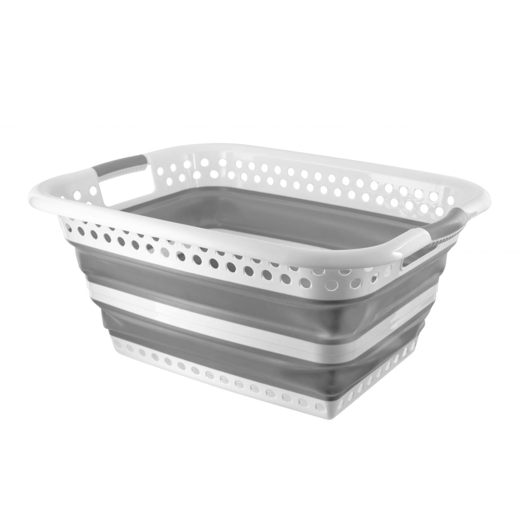 HOMESHOPA Collapsible Plastic Laundry Basket, 35 Litre Foldable Pop Up Storage Container/Organiser with Non Slip Handle, Portable Washing Tub, Space Saving Bucket/Hamper for Washing Clothing, Grey