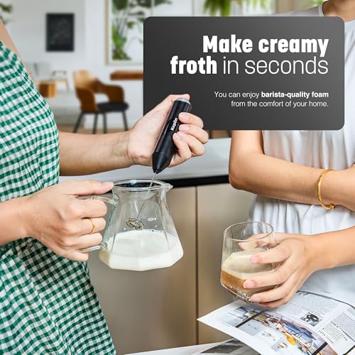 Keplin Handheld Milk Frother - Stainless Steel Electric Whisk - Portable Battery-Operated Coffee Frother for Lattes, Matcha, Protein Shakes - Ergonomic, Compact, Easy to Clean (Black) - Image 5