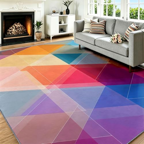 Tapis lavable 80x150 cm géométrique moderne antidérapant multicolore - 2