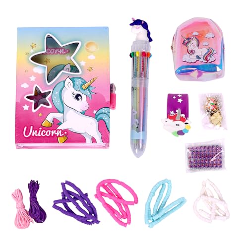 Image of FLO Unicorn Glam Craft Set- 1500+ Pcs Jewelry & Craft Kit for Girls | Diary with Secret Storage, Coin Pouch Keychain, Colored Clay Beads,Unicorn Charms,DIY Bracelet Necklace Making Kit for Kids