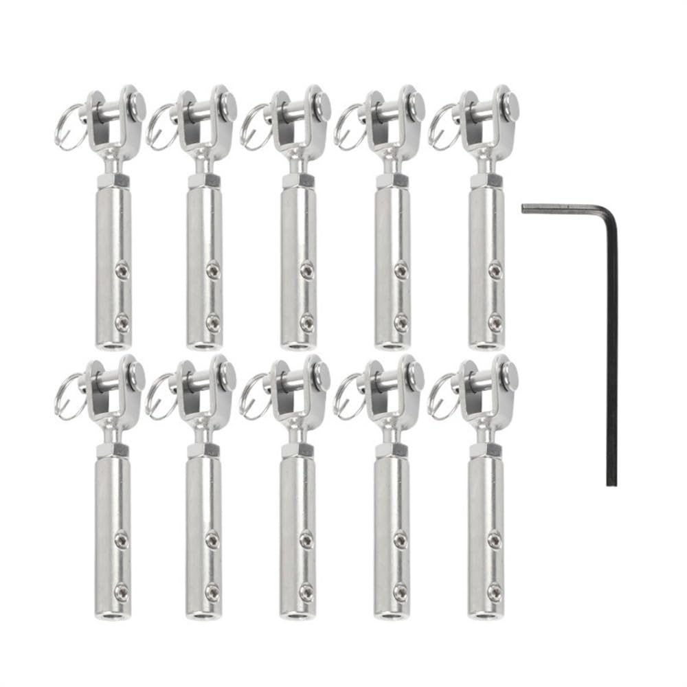 Morsetti Per Fune 10 pz Cavo Ringhiera Fune Metallica 1.5/2mm Forcella Mascella Tensione Terminale Raccordo Ancoraggio A Levetta Con Vite Grub Esagonale bulloni Morsetti Per I Cavi(For 1.5mm wire)