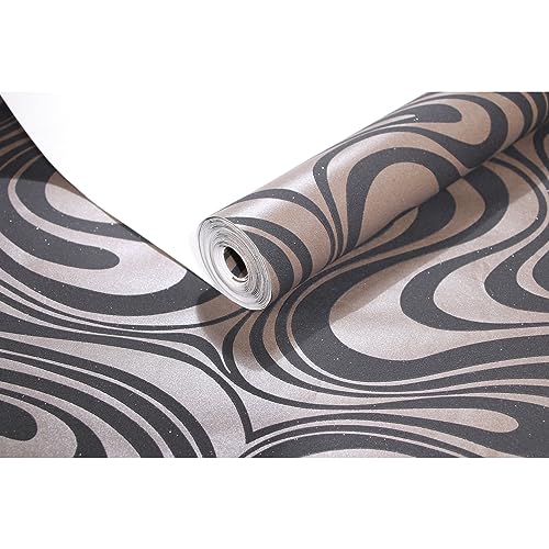 Q QIHANG Modern Abstract Curve 3D Wallpaper Roll Mural Papel De Parede Flocking for Striped Black Brown Color Unpasted Living Room Wall Paper 0.7m x 8.4m=5.88㎡