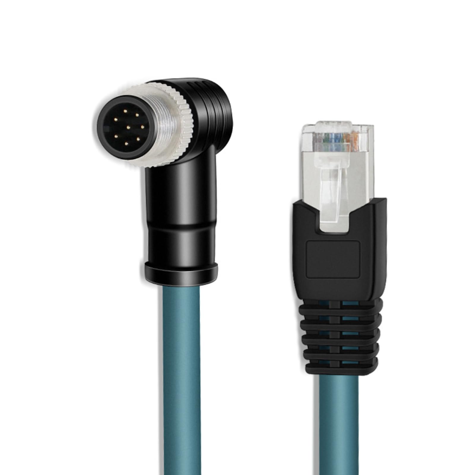 Cable Ethernet macho de ángulo recto M12 de 8 pines de 3.28 pies, código A a RJ45 macho, conjunto de cable industrial de par trenzado blindado de PVC de alta flexibilidad, 4 A, 250 V, AWG26, para
