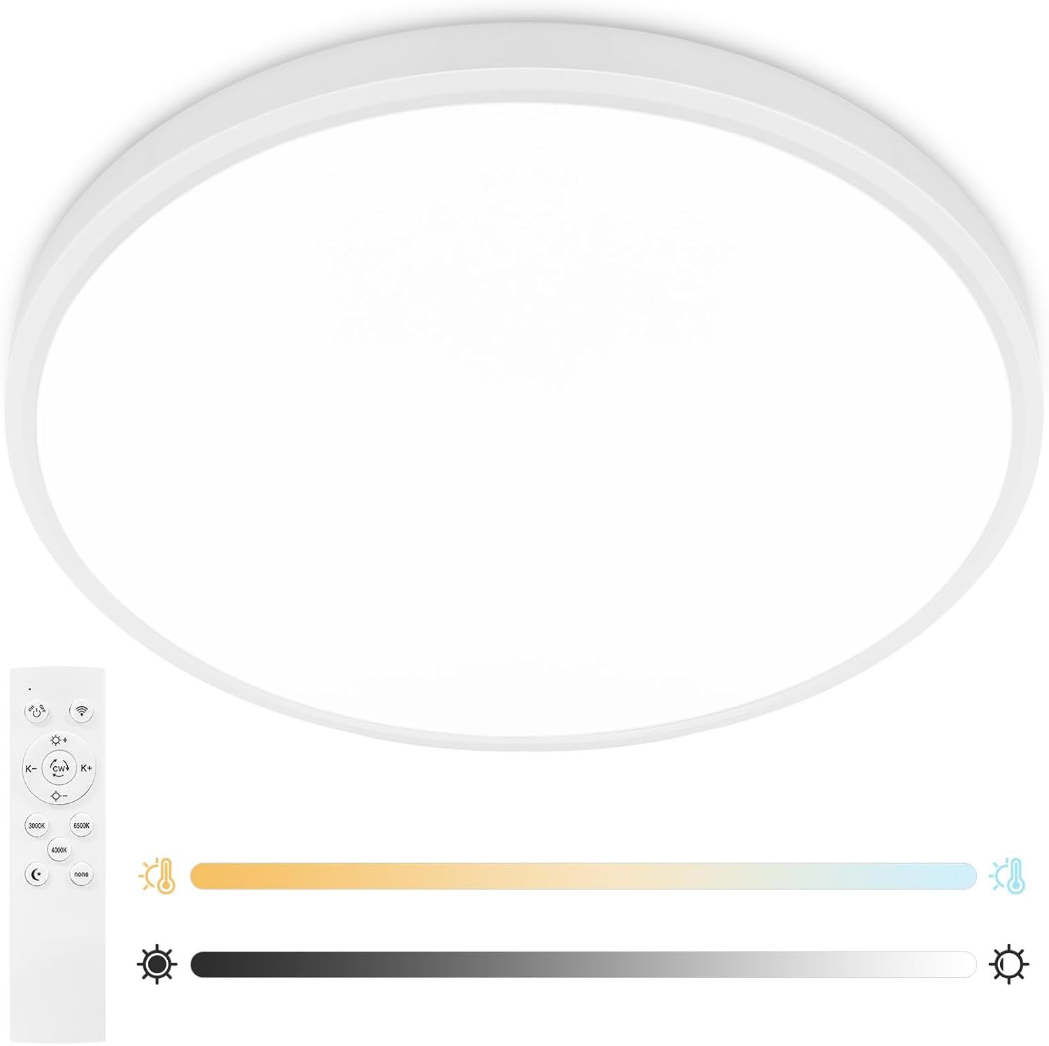 Flush Mount Ceiling Light Fixture 24 Inch - 56W Light Fixture Ceiling Mount, 5600lm Dimmable LED Ceiling Light with Remote, 3000-6500K Adjustable Round Ceiling Lamp for Bedroom,White