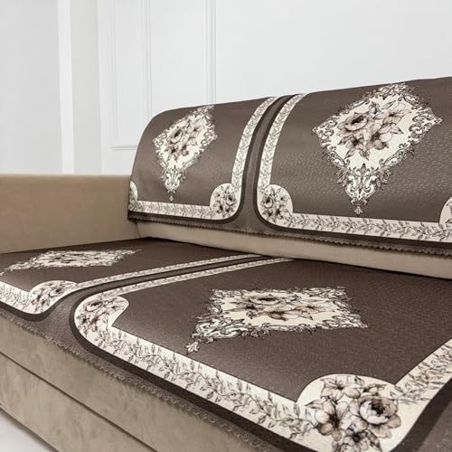 Image of Homerz Premium Waterproof Jasmine Joe Sofa Seat Cover - Floral Printed Sofa Protector | Non-Slip, Washable & Durable Sofa Protector (Coffee, 7 (3+2+2) Seater with Back)