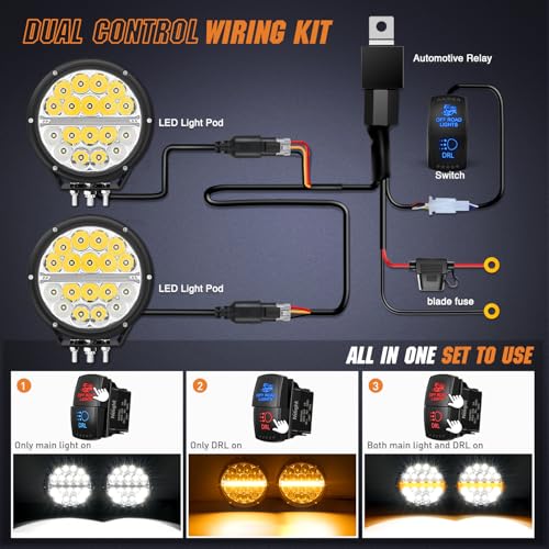 Image of Nilight 7 inch Round LED Offroad Driving Light with Amber DRL 90W IP68