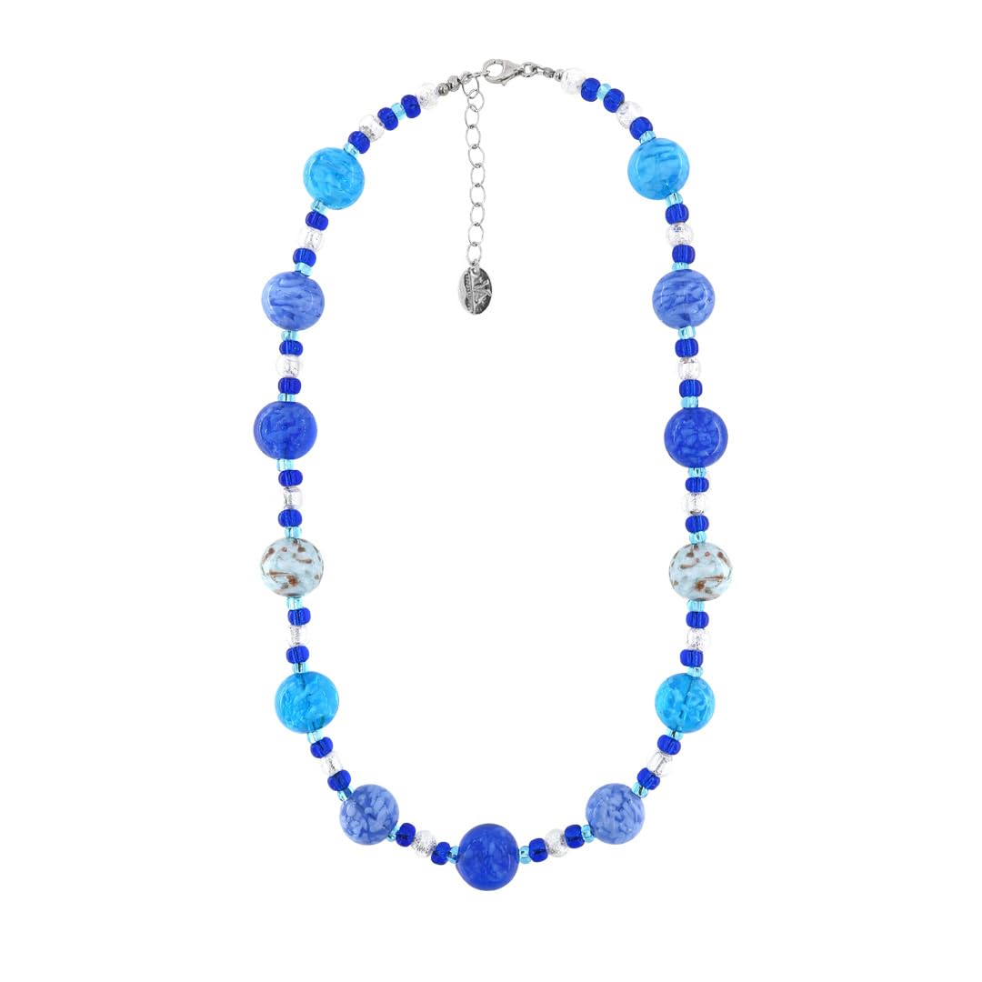 Venetiaurum - Collana con Sfere Azzurre in Vetro Originale di Murano e Argento 925 - Gioiello made in Italy certificato