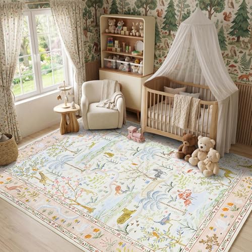 Washable Blush Animal Print Rug