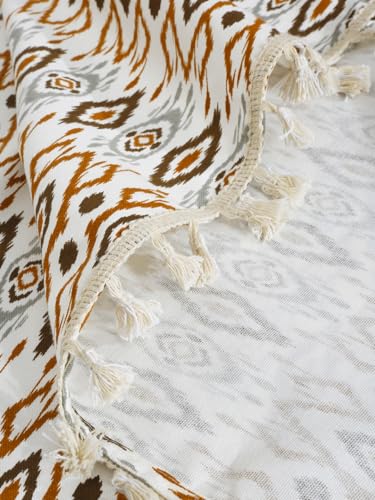 Image of Cortina 100% Cotton, Bohemian Tasseled Boho Print, Room Darkening Curtains for Window (with Back Tabs) - 9 Feet, Brown, 2 Piece (Length 270 cm)