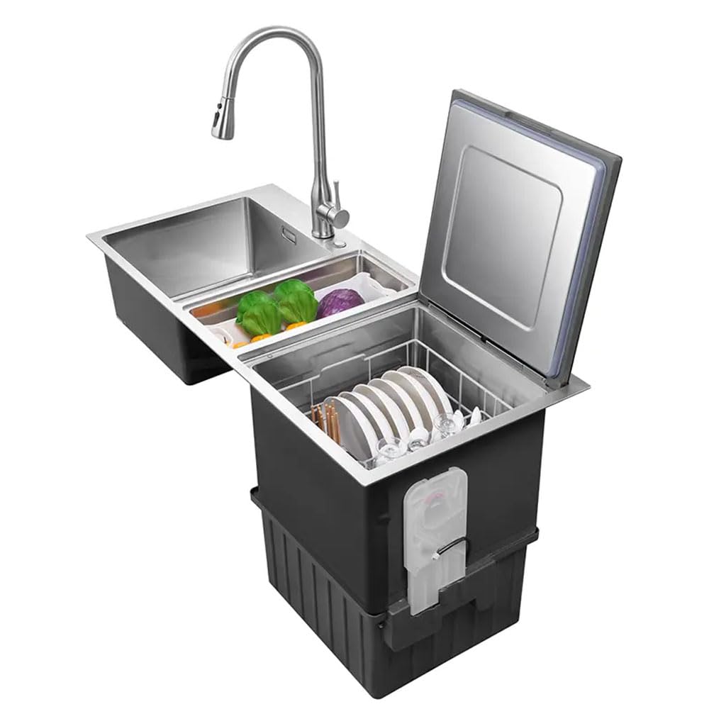 Lavastoviglie integrata da cucina, lavastoviglie automatica intelligente con lavello ad ultrasuoni in acciaio inossidabile, sistema di crociera con aria fresca, sistema di scarico automatico delle sco