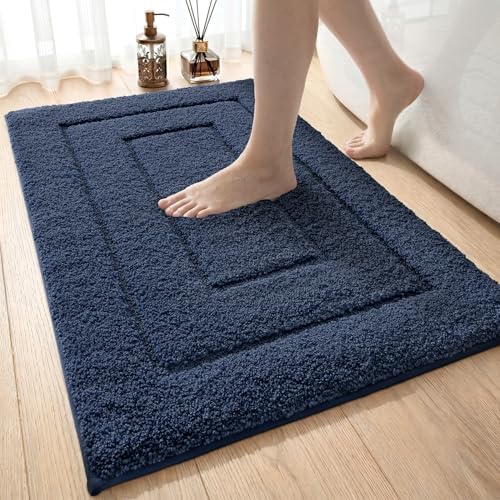 DEXI Badematte rutschfeste, weicher Mikrofaser, Marineblau, 50 x 80 cm | Super saugfähiger Badezimmerteppich, maschinenwaschbarer Badteppich, dicker Badvorleger für Dusche, Badewan