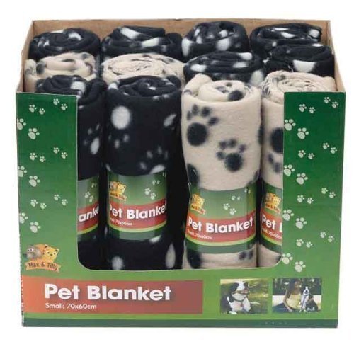 The Home Fusion Company Small Black Brown Paw Print Pet Cat Dog Fleece Soft Blanket 60 x 50cm
