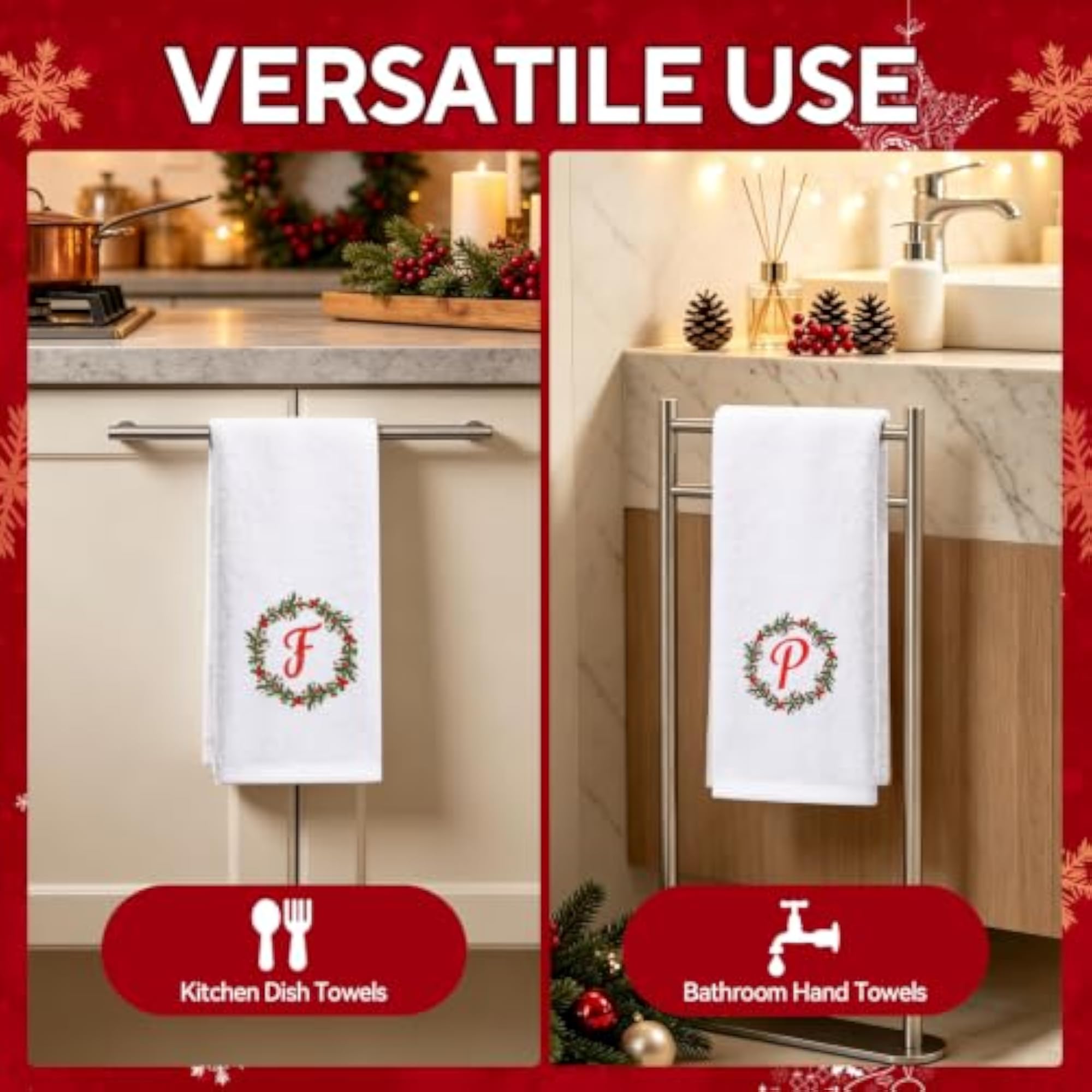 3 Pcs Christmas Hand Towels Monogrammed Decorative Bath Towels