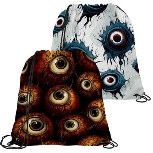 Sac à cordon Halloween horreur oculaire pliable et imperméable en lot de 2