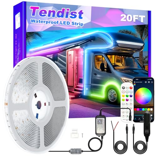TENDIST RV Awning LED Light Strip 20FT, 12V RGB Waterproof Underglow Led Light kit, Camper Awning Lights for RV Canopy Exterior, Travel Party, Van, Camper, Concession Trailer, Food Trucks
