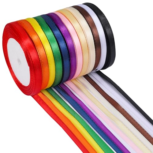 ihaspoko 12 Colores Cinta de Raso, 6mm Cinta de Satén, Cinta de Tela para Manualidades, Envoltorios de Regalos, Lazos, Decoración de Bodas (22m/rollo)