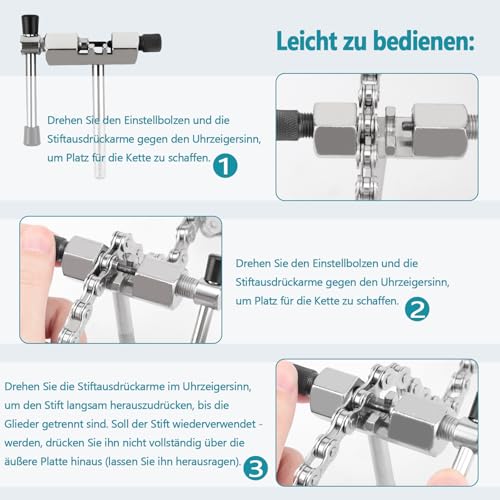 ROSE KULI Fahrradkette - 6/7/8 Fach Fahrrad Kette 1/2 x 3/32 Inch 116 Glieder, fahrradkette Werkzeug set mit kettenschloss zange,Kettenbrecher und 4 Paar Kettenschloss