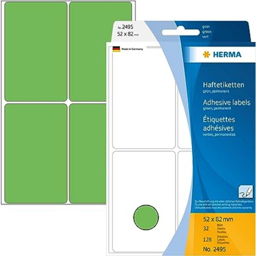 Herma 2495 - Etiquetas multiuso, 52x82 mm, papel mate, 128 unidades, color verde