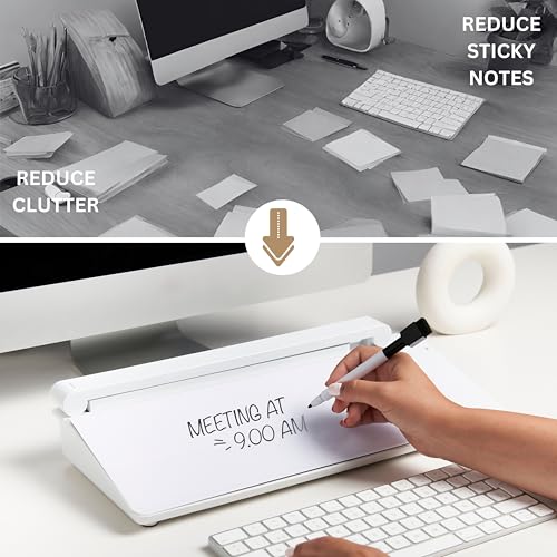 Image of Garood Glass Desktop Whiteboard with Storage Wireless Charger and LED Light Desk Whiteboard Desktop Glassboard Desk White Board Desk Dry Erase Board Phone Holder 15.8X7X2 in