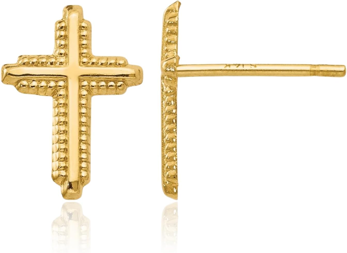 IceCarats 10K Solid Yellow Gold Large Cross Stud Earrings 10mm 3/8 inch Butterfly Back, Textured For Her