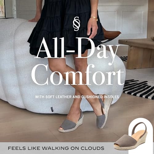 Image of Espadrilles Wedges for Women, Dressy Soft Leather Peep Toe Womens Espadrille Sandals, Comfortable Casual Summer Slip On