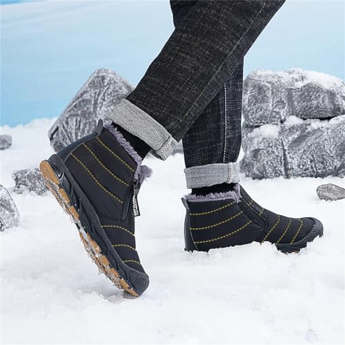 Image of Jakcuz Men Snow Boots Water Resistant Non-slip Winter Shoes with Fuzz Lined Warm High Top Boots for Men