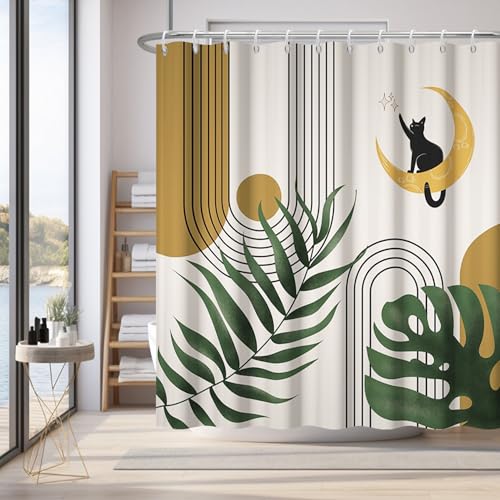 Rideau de douche anti éclaboussures en tissu lavable chat noir - 3