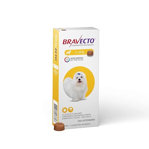 Bravecto® Cães 112,5mg Antipulgas e Carrapatos Cães de 2 a 4,5kg 1 Comp. Mastigável MSD Saúde Animal