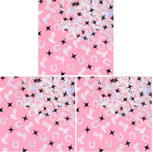 Image of xo, Fetti Black + Iridescent Western Confetti - 200 pc | Rodeo Bachelorette Tablescape, Ranch Birthday Party Decoration, Cowgirl Table Decor, Cowboy Kids Party Supplies (Pack of 3)