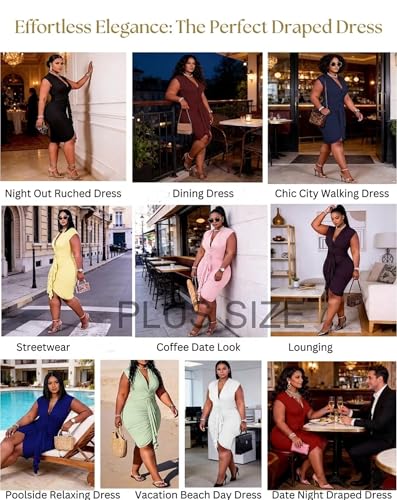Image of IyMoo Women's Sexy Plus Size Bodycon Sleeveless Drawstring Ruched Mini Club Dresses