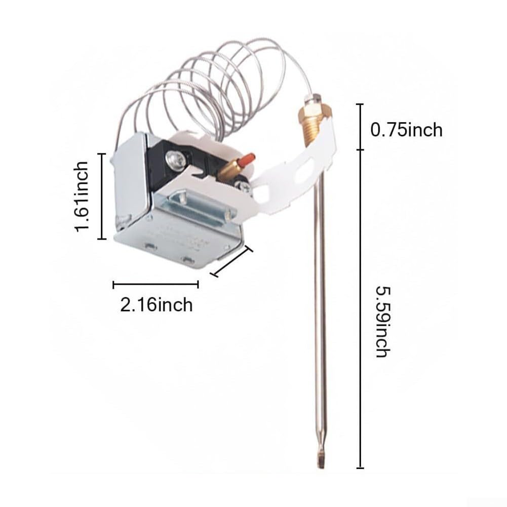 QOXEZY PP10084 Termostato de límite de alta temperatura, seguridad con límite de 232.2 °C 230 °C, para freidoras Pitco, interfaz MPT roscada, para E500D, plateado (4)