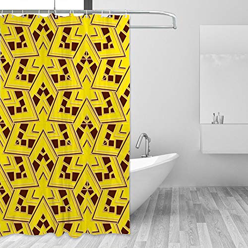 Rideau de douche anti-moisissure polyester imperméable jaune géométrique 72x72 - 5