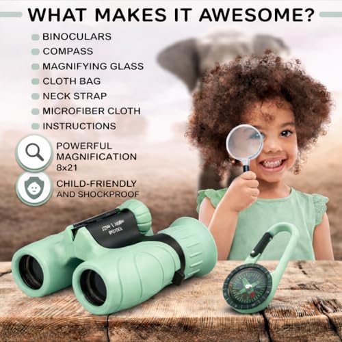 Binoculares para niños 8X21 con lupa y brújula miniatura 3