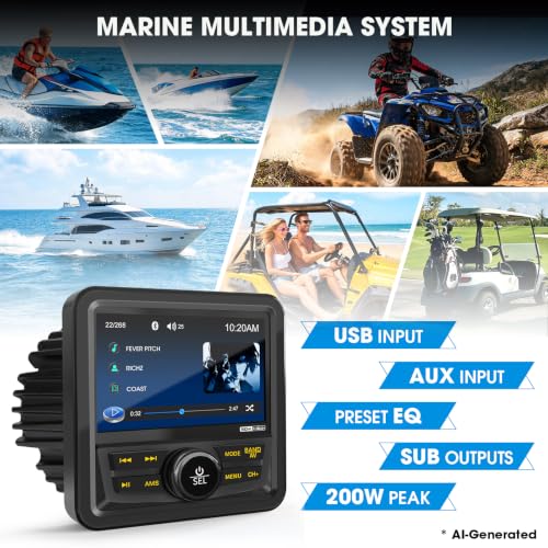 Image of Bluetooth Marine Boat Radio Receiver - Gauge Style Marine Multimedia Stereo