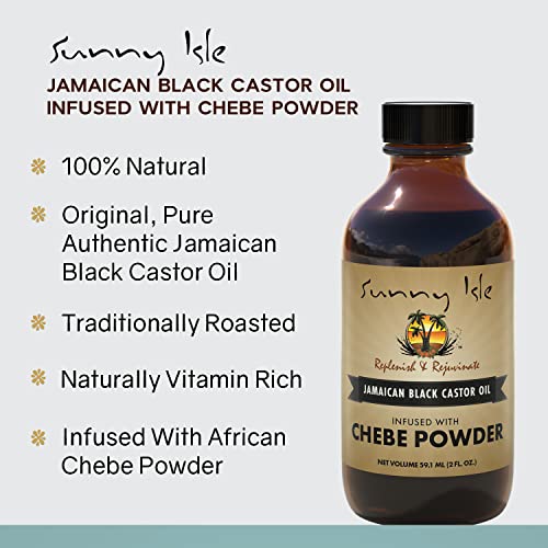 Sunny Isle Jamaican Black Castor Oil Infused With Chebe Powder 2Oz | For Longer, Stronger Hair | All-Natural African Chebe Powder | Moisturizer For All Hair Types #TOP3