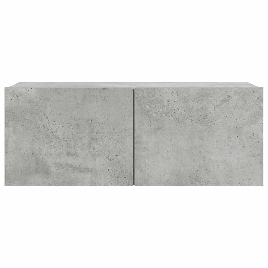 7-TLG. TV-Schrank-Set Betongrau Holzwerkstoff, Wandmontage Lowboard für Wohnzimmer, modernes Media-Center mit reichlich Stauraum