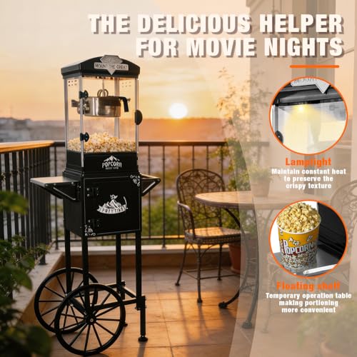 Image of Popcorn Machine with Cart,Wheels & 10 Oz Kettle Popcorn Maker Measuring 3 plastic spoon Home Theater Popcorn Machine-Black
