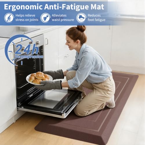 Image of UKISS 9 /10 inch inch Extra Thick Cushioned Anti Fatigue Kitchen Mat, Waterproof High Density Foam Standing Desk Mat, Non-Slip Ergonomic Comfort Mat for Kitchen, Office,Workstation Black (Brown, 20 inch X 48 inch)