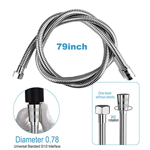Aettechgd Shower Hose, 79 Inches Shower Hose Extra Long,Superior Shower Hose Attachment for Shower Head,Durability Brass/Copper Made Conncetors Shower Head Hose