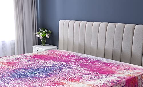 Ambesonne Mandala Fitted Sheet, Far Eastern Style Traditional Mandala Tie Dye Effect Ombre Print Harmony Theme, Soft Decorative Fabric Bedding All-Round Elastic Pocket, Queen Size, Pink #TOP1
