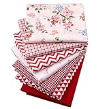 Hanjunzhao Red Fat Quarters Fabric Bundles 18x22 inch Wave Plaid Solids Floral Print for Quilting Sewing Crafting
