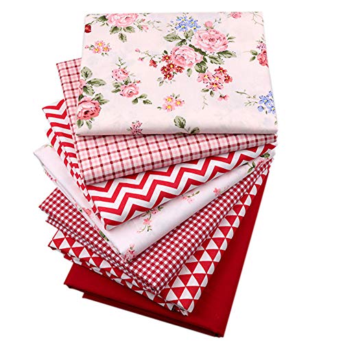 Hanjunzhao Red Fat Quarters Fabric Bundles 18x22 inch Wave Plaid Solids Floral Print for Quilting Sewing Crafting