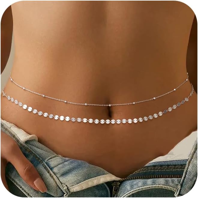 CHESKY Waist Beads for Women, 14k Gold Plated Waist Chain Cute Body Chain Gold Chain Belt for Womens Belly Chain Dainty Beach Fashion Accessories for Womens Gold Jewelry for Women Gifts