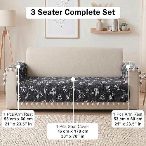 Image of Story@Home Chenille Sofa Mat 76x178Cm & Arm Rest Covers | Anti Slip 3 Seater Sofa Cover for 1 /2 /3 Seater & L Shape Sofa Cover | Measure Your Sofa & Create Your Own Customized Set - Slate & Snow